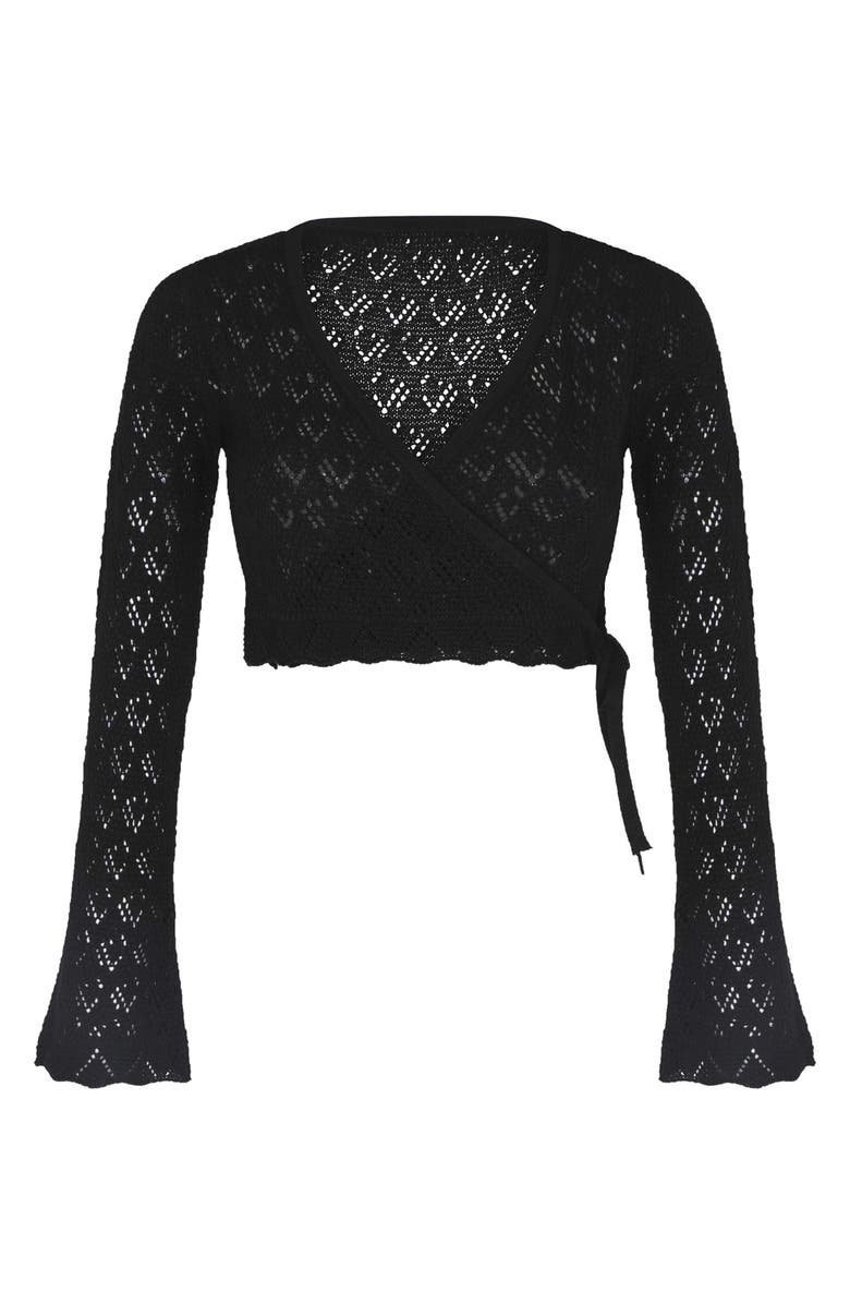 Capittana Kaia Openwork Crochet Crop Cover-Up Sweater, Alternate, color, Black