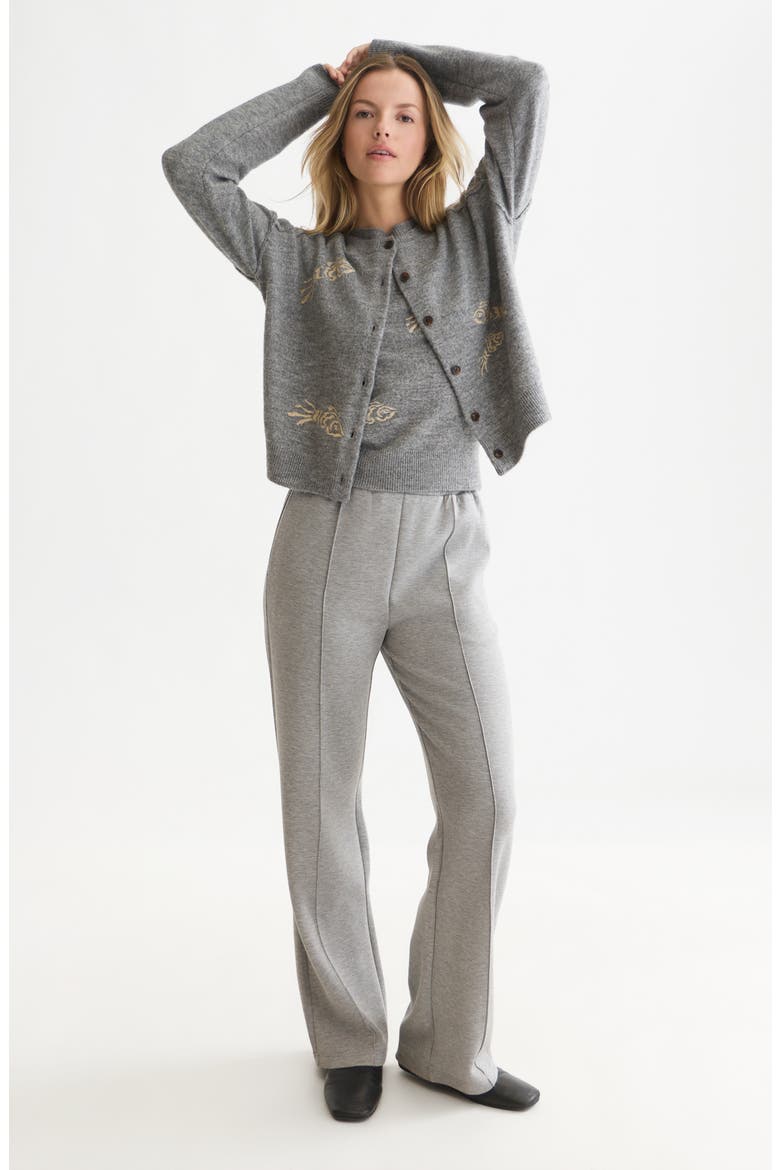 Embroidered Crewneck Cardigan, Alternate, color, GREY MELANGE