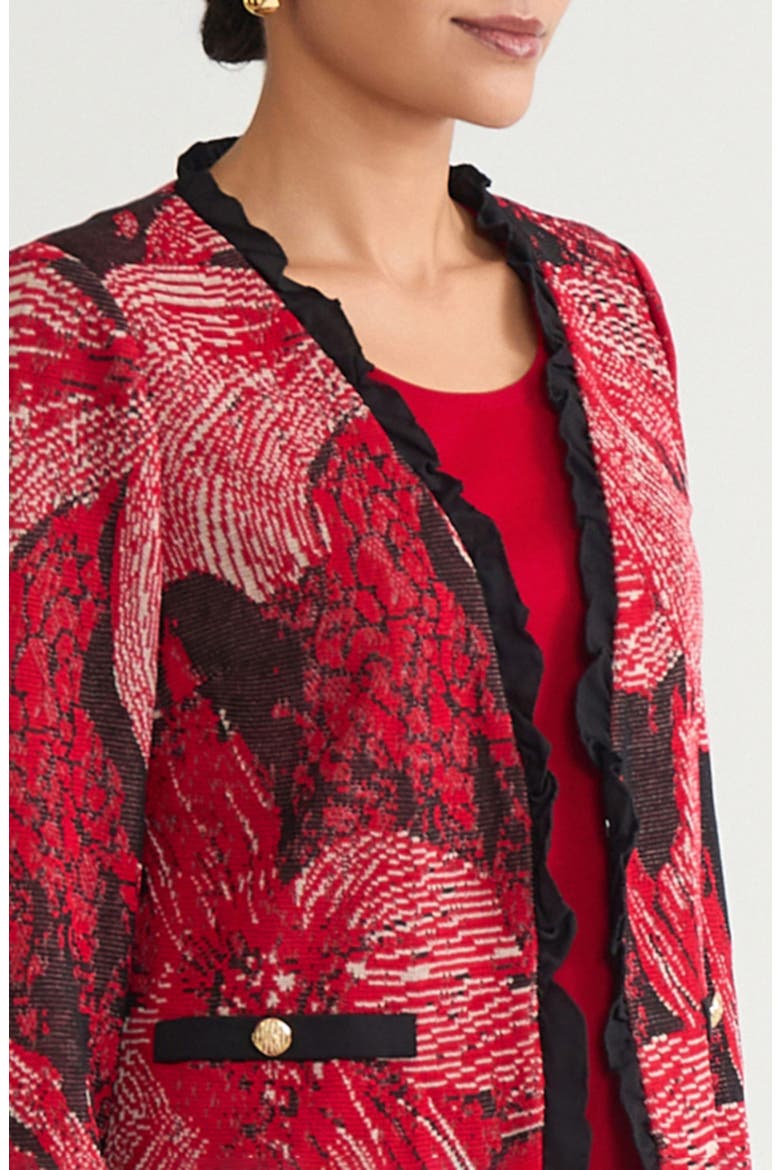 Floral Jacquard Ruffle Trim Jacket, Alternate, color, HOLIDAY/ TWIG/ BLACK