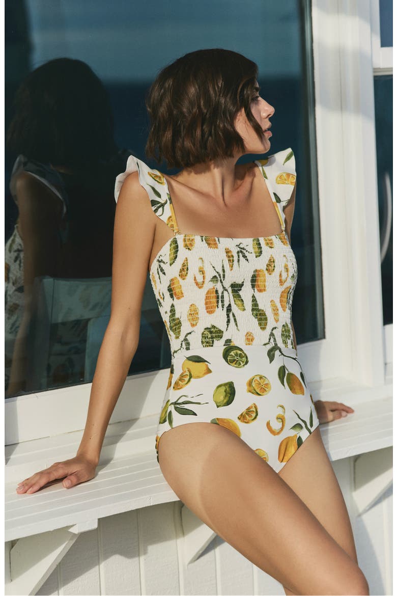 Kate Smocked Bandeau One-Piece, Alternate, color, Slice of Life