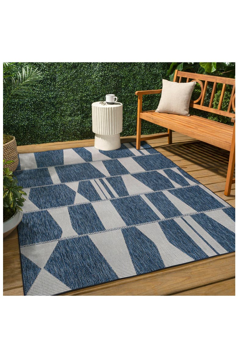 Odette Modern Geometric Abstract Two-Tone Indoor/Outdoor Area Rug, Alternate, color, Navy/Cream