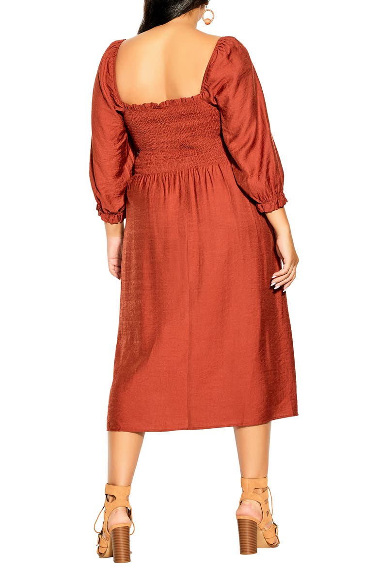 Fearless Smocked Long Sleeve Midi Dress, Alternate, color, CARAMEL