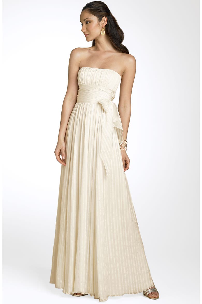 Strapless Crinkle Satin Gown, Main, color, OFF WHITE