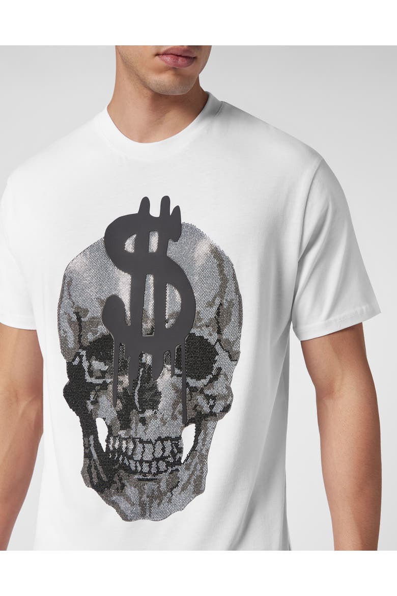 T-Shirt Round Neck Skull Men, Alternate, color, white