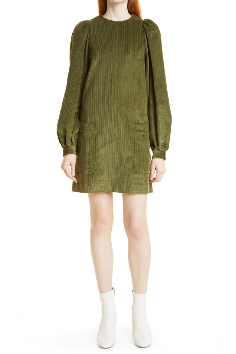 Ted Baker Londo Xavia Long Sleeve Cotton Corduroy A-Line Dress, Main, color, KHAKI