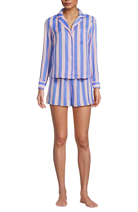 Plus Size Matte Satin 2 Piece Pajama Set - Long Sleeve Top and Shorts