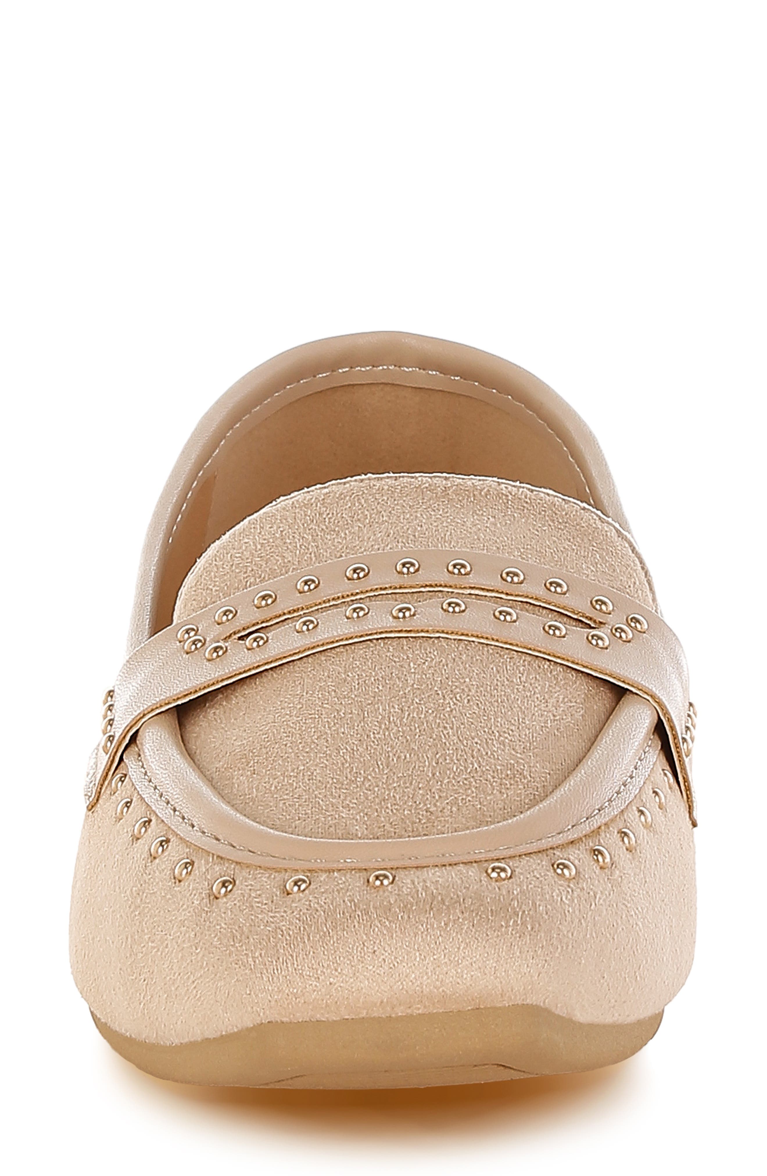 LONDON RAG Lumina Penny Strap Studded Loafer, Alternate, color, Beige