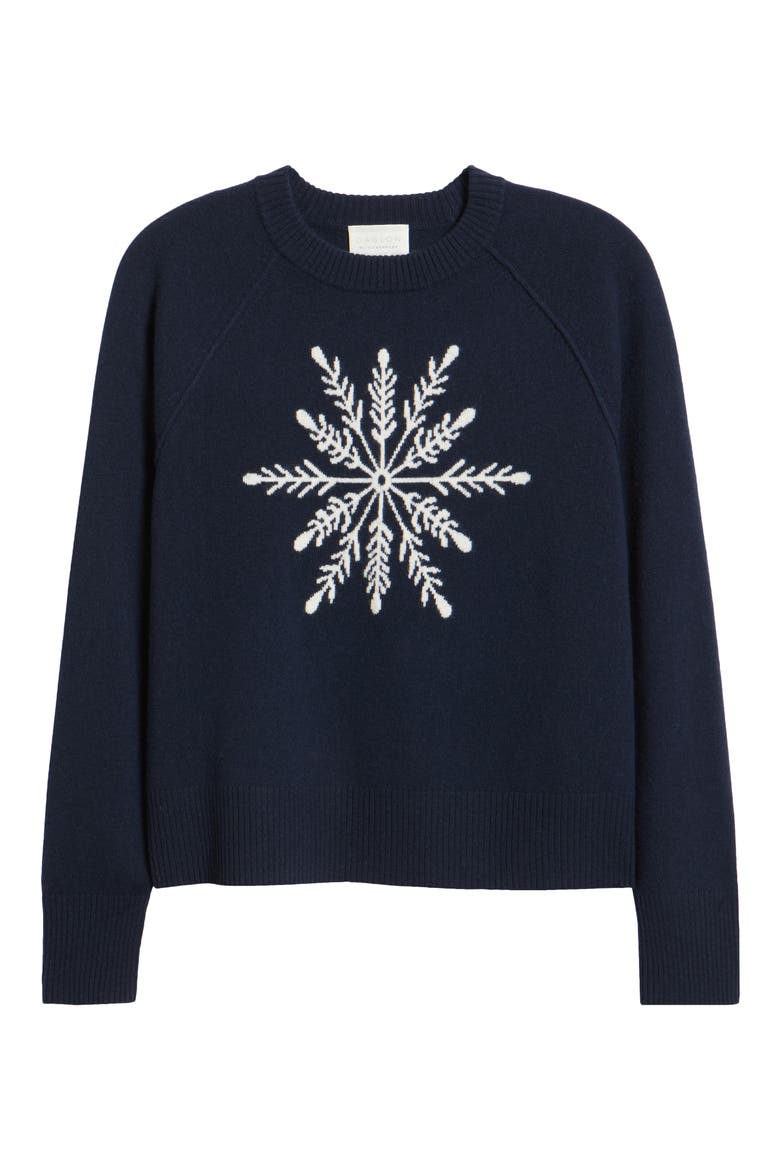 Snowflake Intarsia Wool & Cashmere Sweater, Alternate, color, NAVY- IVORY SNOWFLAKE