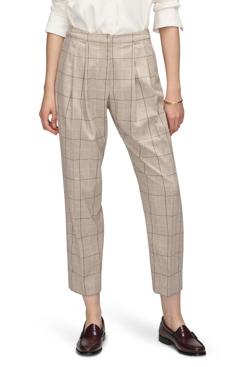 Windowpane Plaid Pleated Pants, Main, color, BEIGE PLAID