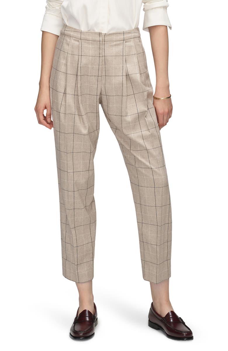 ARGENT Windowpane Plaid Pleated Pants, Main, color, Beige Plaid