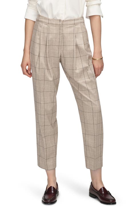 Windowpane Plaid Pleated Pants
