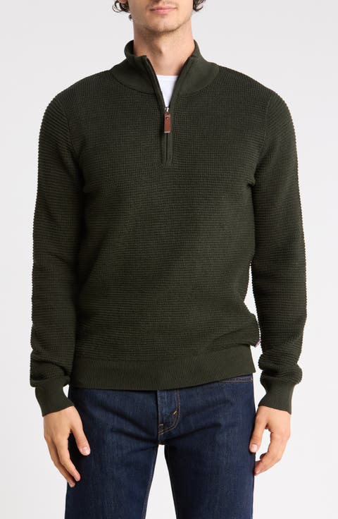 Mock Neck Quarter Zip Cotton Sweater