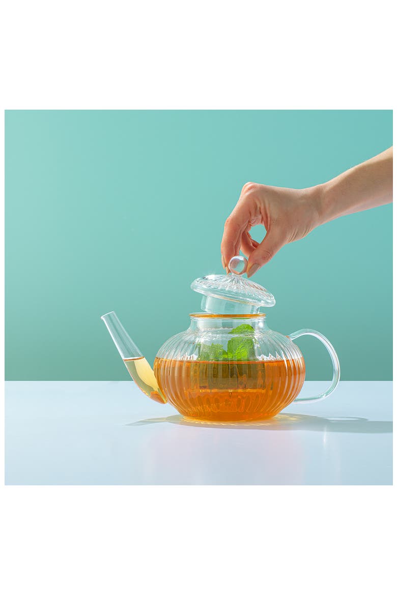Fluted Glass Tea Kettle, Alternate, color, CLEAR
