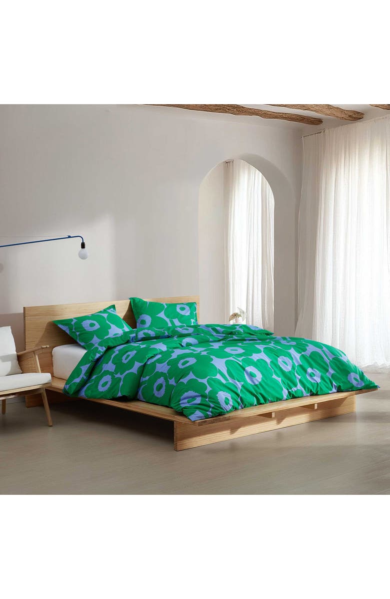 Marimekko Unikko Cotton Percale Duvet Cover & Shams Set, Alternate, color, Medium / Dark Green
