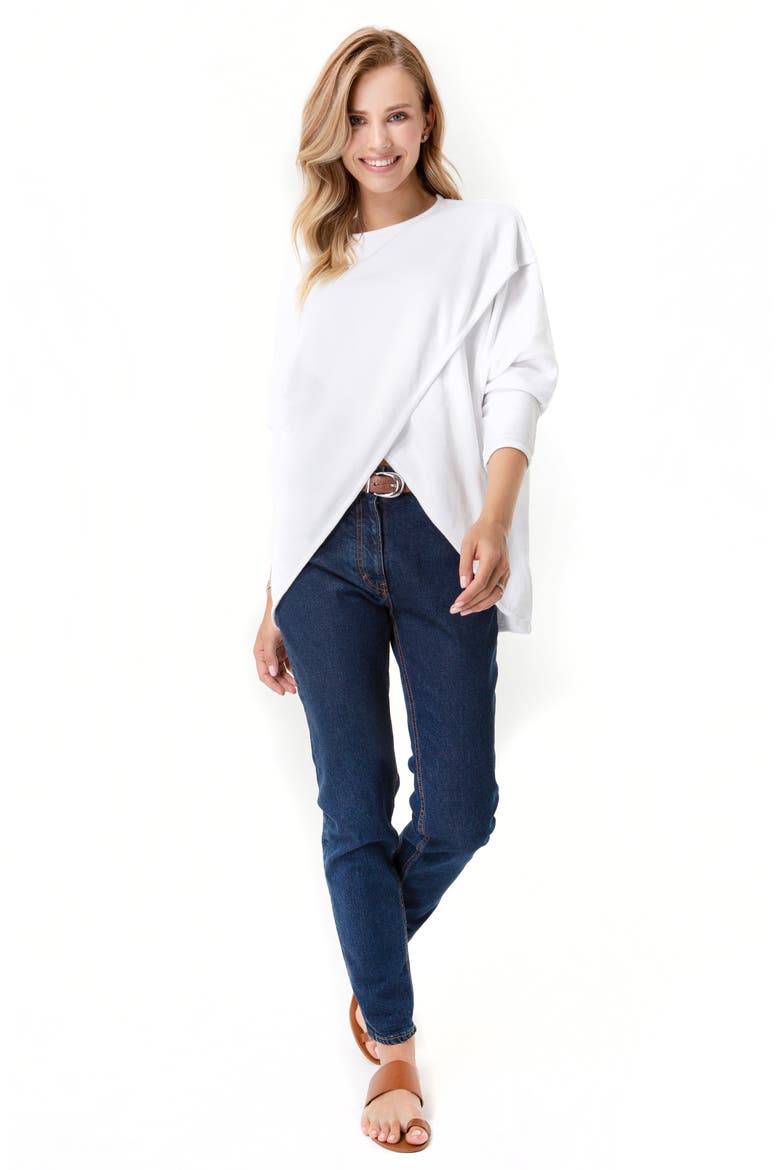 Let Loose Crossover Long Sleeve Maternity/Nursing Knit Top, Alternate, color, WHITE