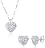 SIMONA Cubic Zirconia Heart Necklace & Stud Earrings Set