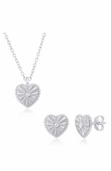 SIMONA Cubic Zirconia Heart Necklace & Stud Earrings Set