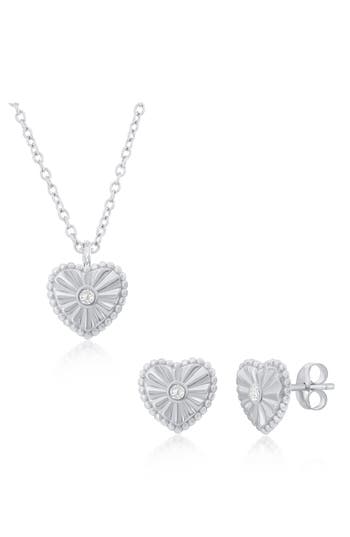 Shop Simona Cubic Zirconia Heart Necklace & Stud Earrings Set