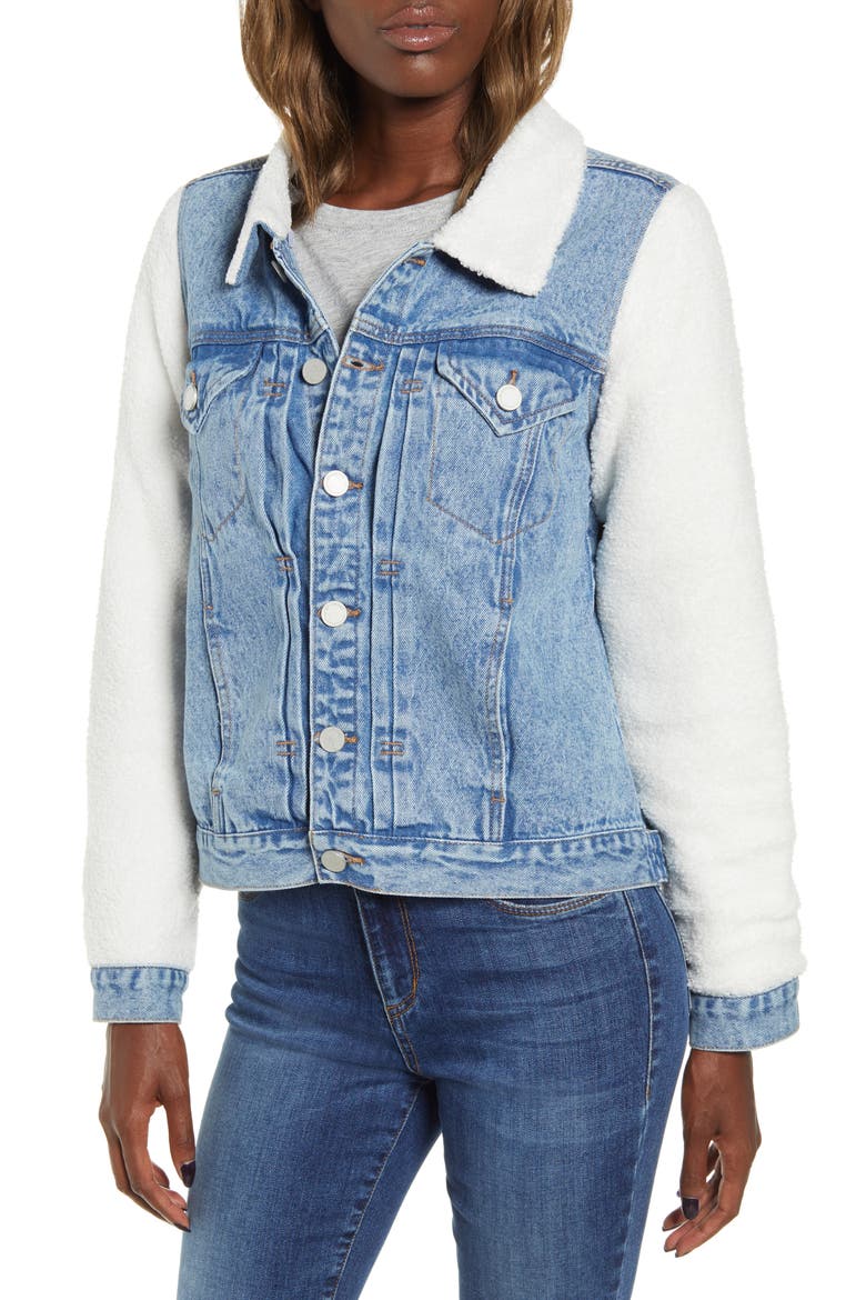 Fleece Contrast Denim Jacket, Alternate, color, STEPCHILD