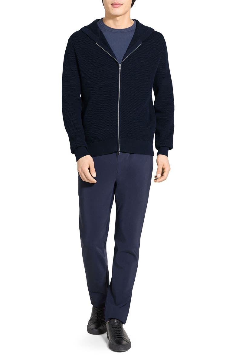 Theory Myhlo Perforated Waffle Cotton Zip Hoodie, Alternate, color, Baltic - Xhx