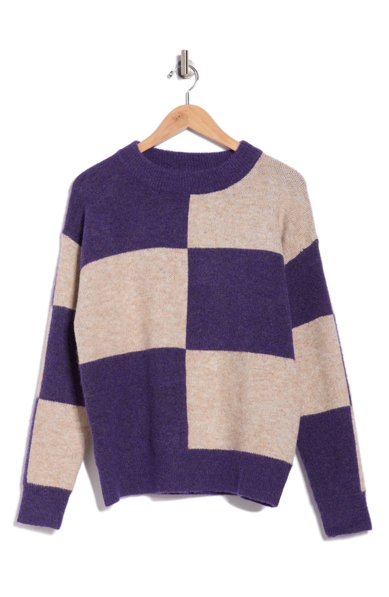 FRNCH Freya Checkered Pullover Sweater, Alternate, color, Violet