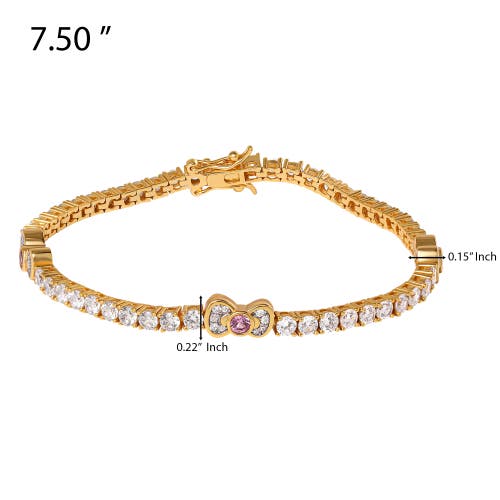 Hello Kitty White & Pink Sapphire Station Bracelet, 7.5" In Gold