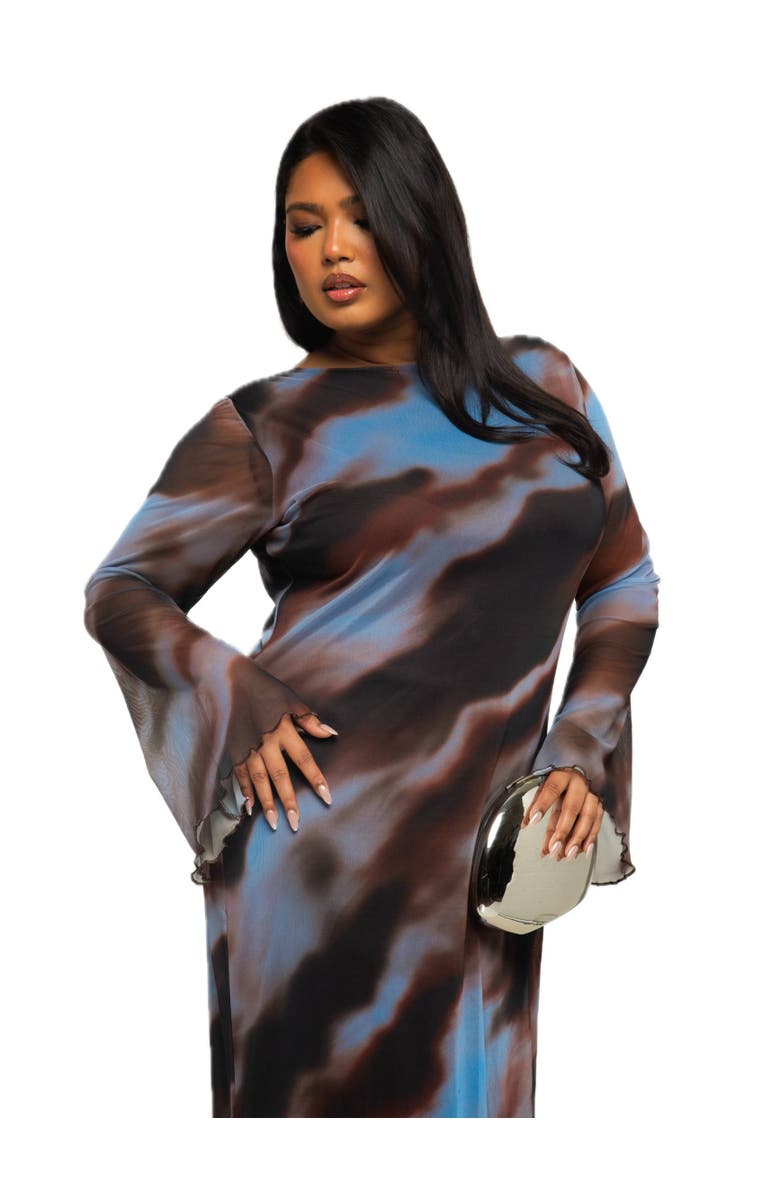 FASHION-SZN CURVE Plus Size Abstract Print Mesh Maxi Dress, Alternate, color, Blue