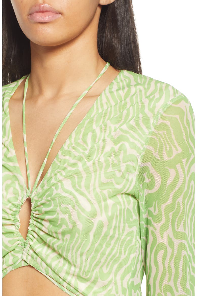 Cutout Long Sleeve Midi Dress, Alternate, color, GREEN/ YELLOW