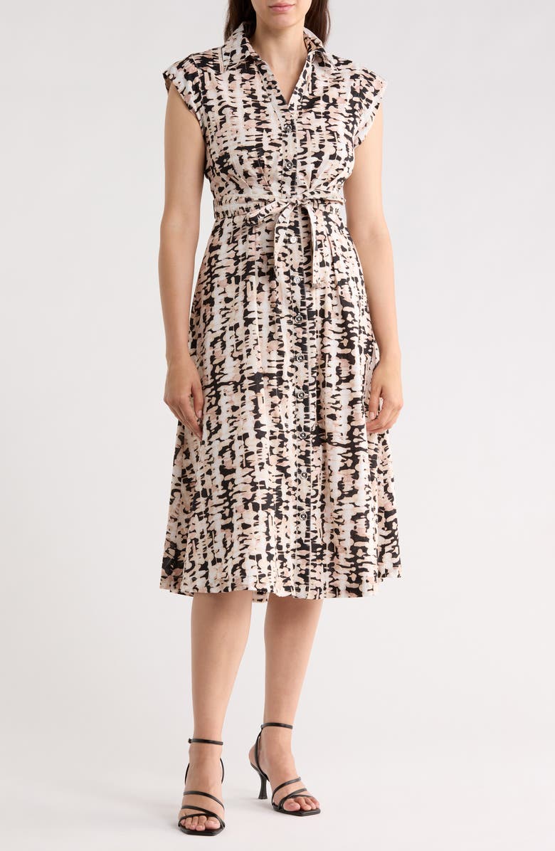 DKNY Extended Cap Sleeve Belted Shirtdress, Main, color, Black Multi