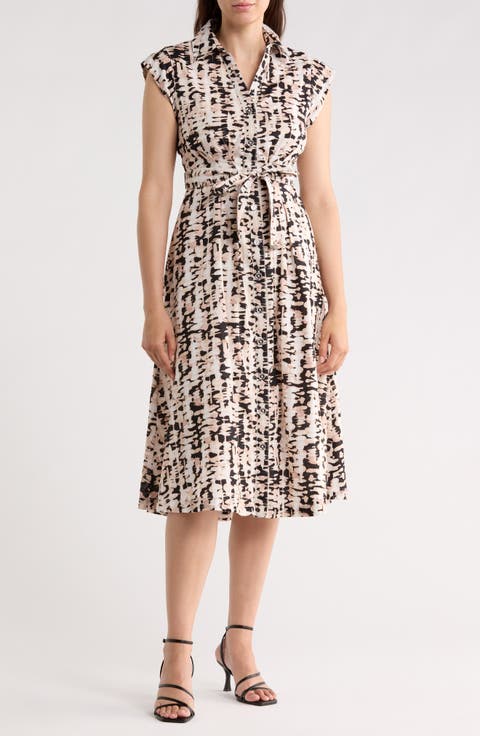 Extended Cap Sleeve Belted Shirtdress