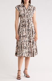 DKNY Extended Cap Sleeve Belted Shirtdress