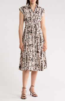 DKNY Extended Cap Sleeve Belted Shirtdress