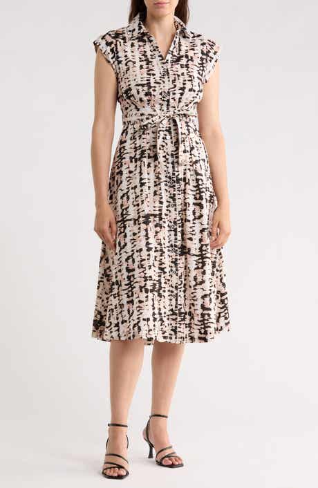 DKNY Extended Cap Sleeve Belted Shirtdress