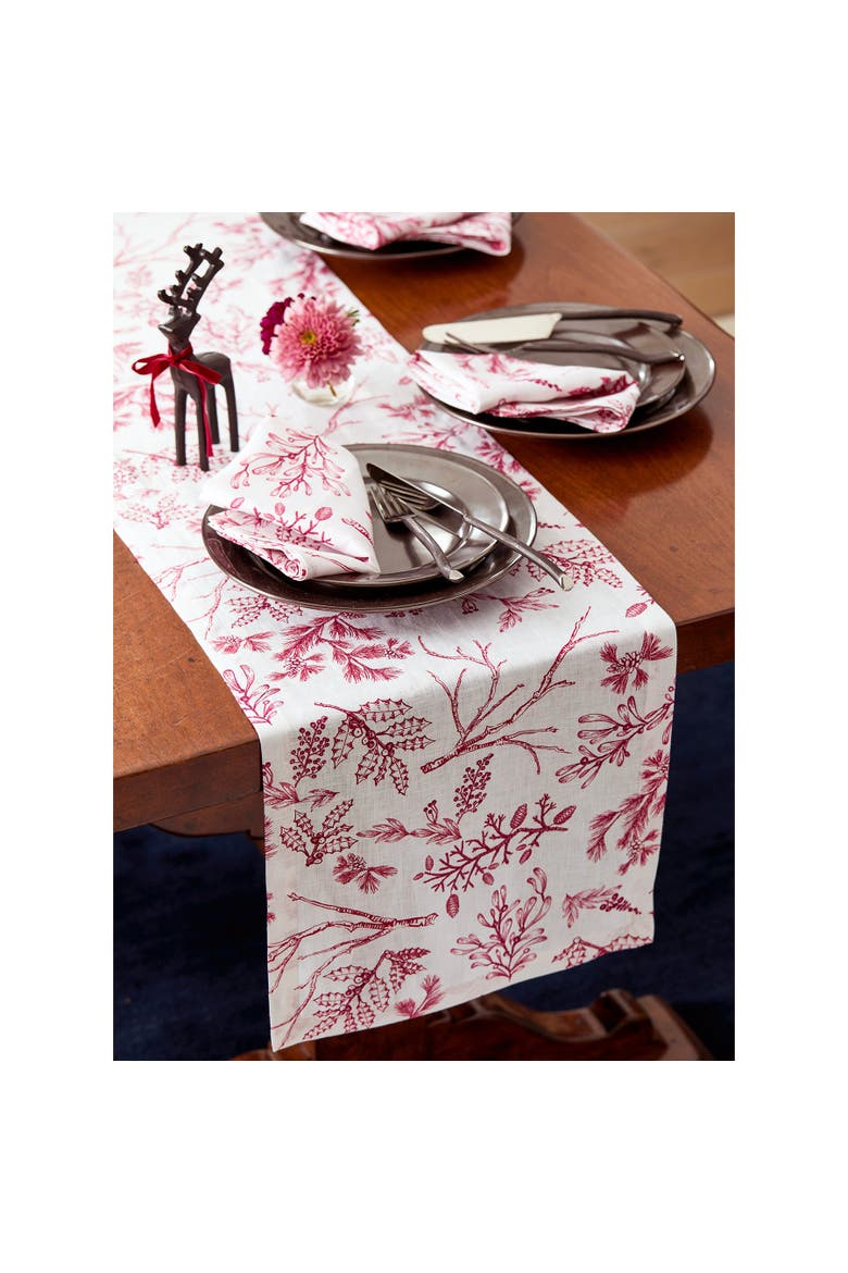 Linen Table Runner - Winter Forest, Alternate, color, Red/White