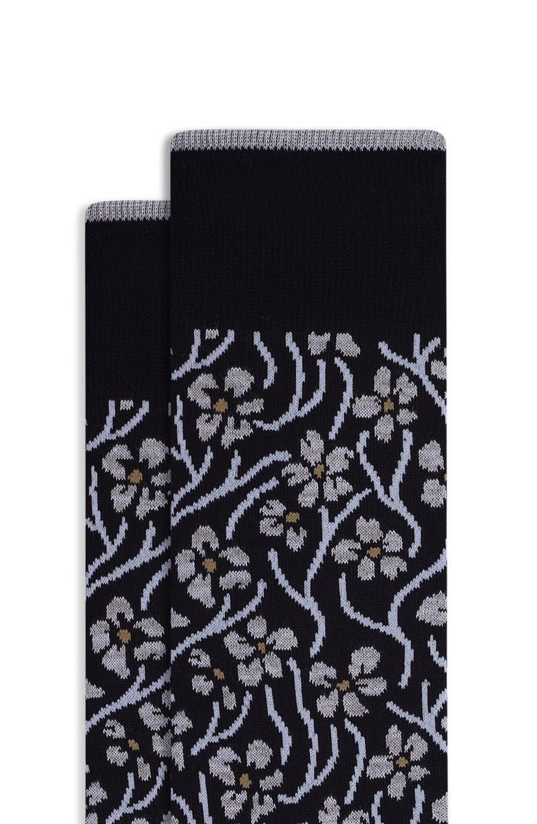 Bugatchi Floral Mercerized Cotton Blend Dress Socks, Alternate, color, Black