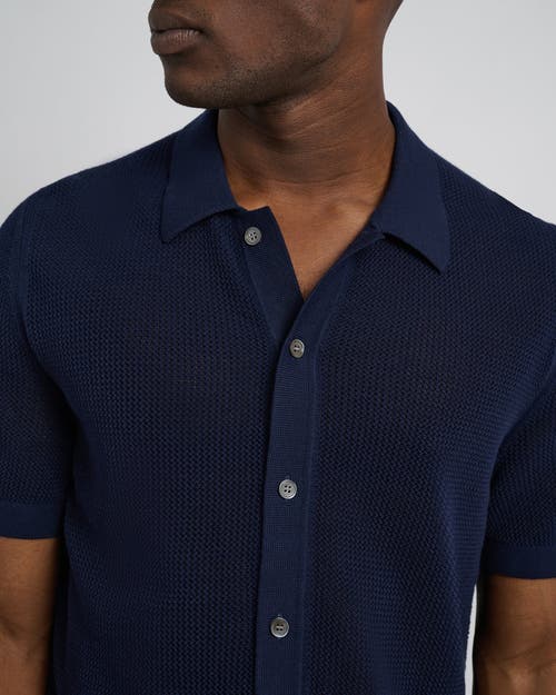 Shop Onia Crochet Knit Button Up Shirt In Deep Navy