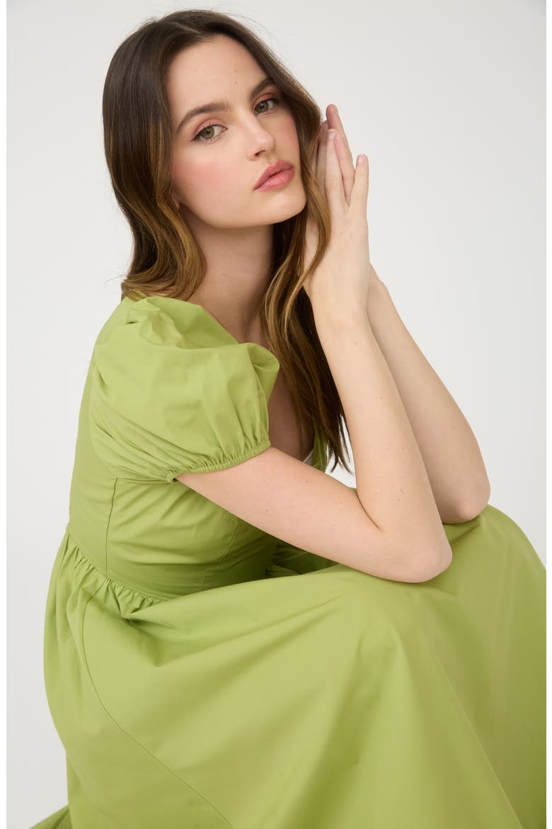 Puff Sleeve Midi Dress, Alternate, color, OLIVE