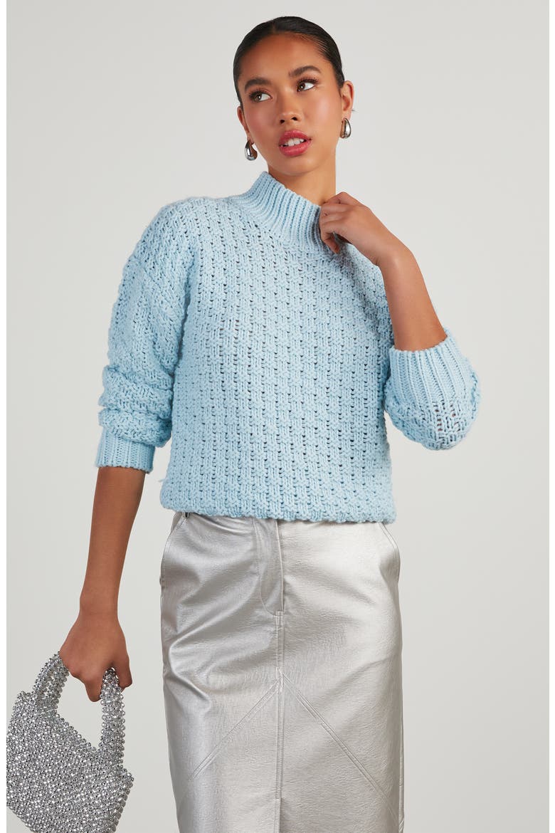 Kerri Basket Weave Mock Neck Sweater, Alternate, color, LIGHT BLUE