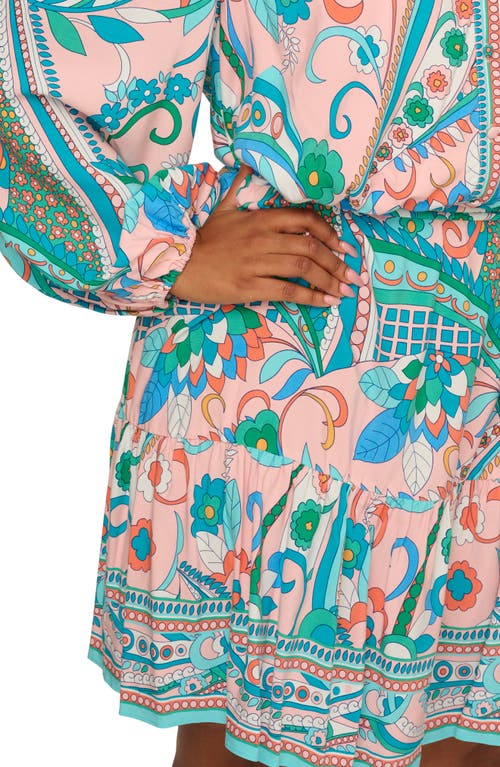 ADRIANNA PAPELL ADRIANNA PAPELL PRINT TIE WAIST LONG SLEEVE DRESS