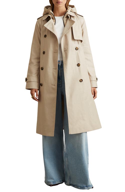 Reiss Azura Trench Coat With Removable Quilted Hood In Gray