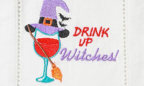 Tiramisu Drink Up Witches Embroidered Linen Cocktail Napkins In White