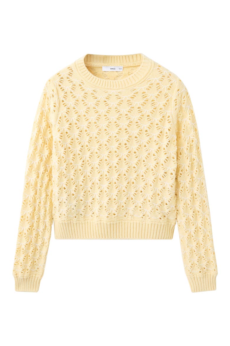 Openwork Knit Crewneck Sweater, Alternate, color, VANILLA
