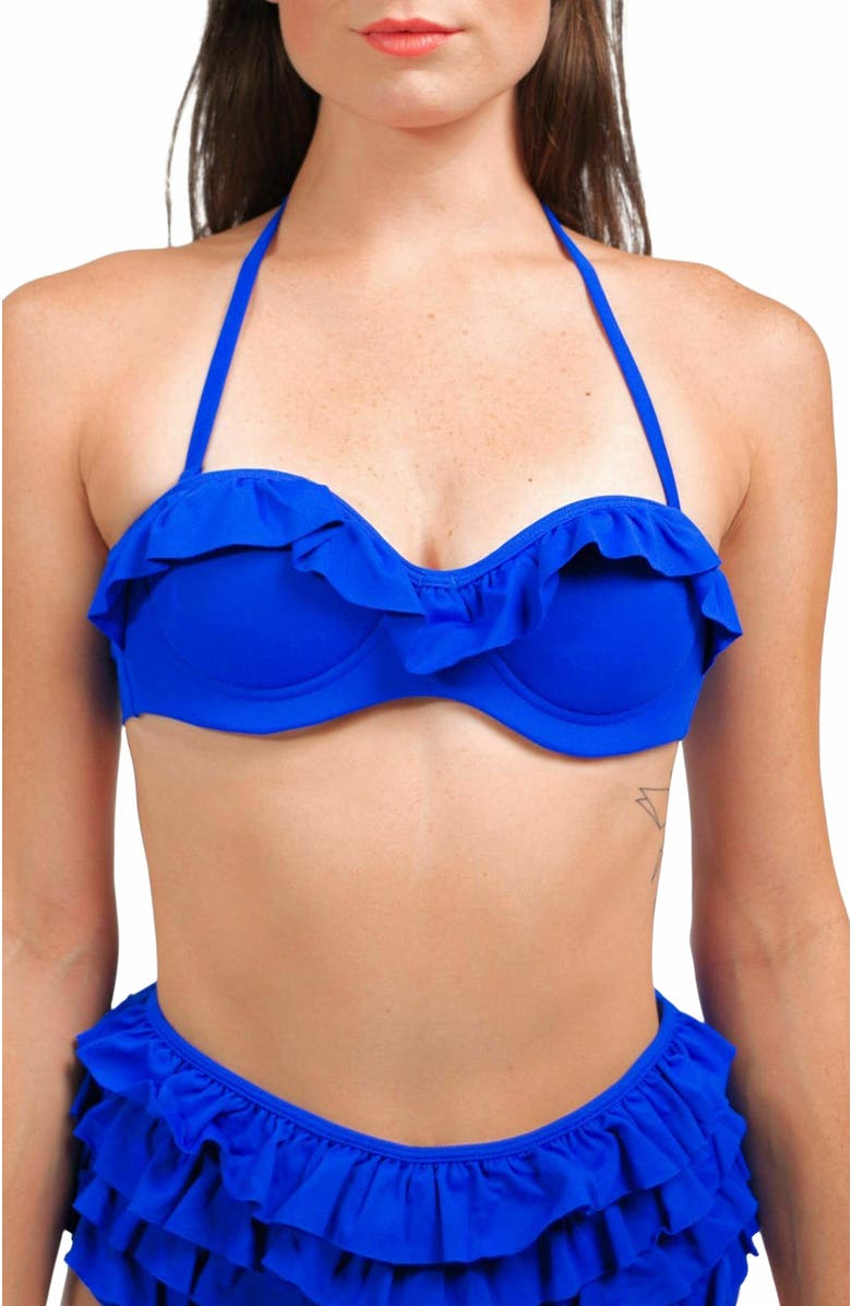 Mary Mercedes Ruby Ruffle Bikini Bra, Alternate, color, Royal Blue