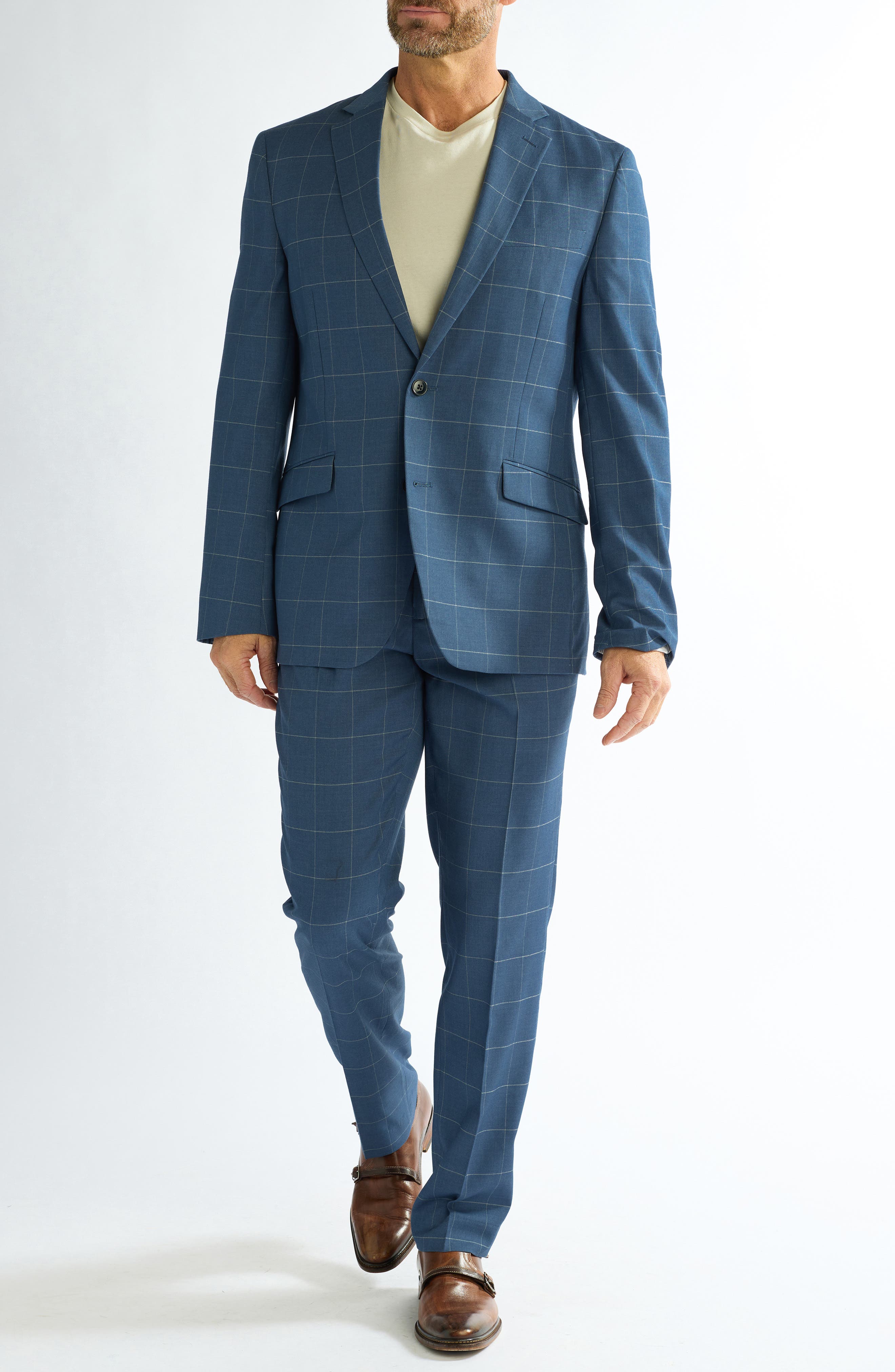 SAVILE ROW CO Blue Windowpane Suit