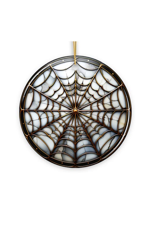 Golden Spider Web Stained Glass Themed Ornament