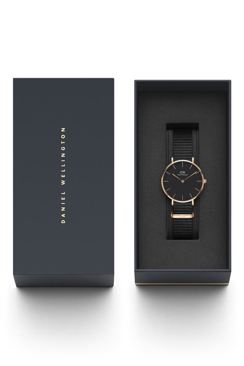 Classic Petite NATO Strap Watch, 32mm, Alternate, color, BLACK/ ROSE GOLD