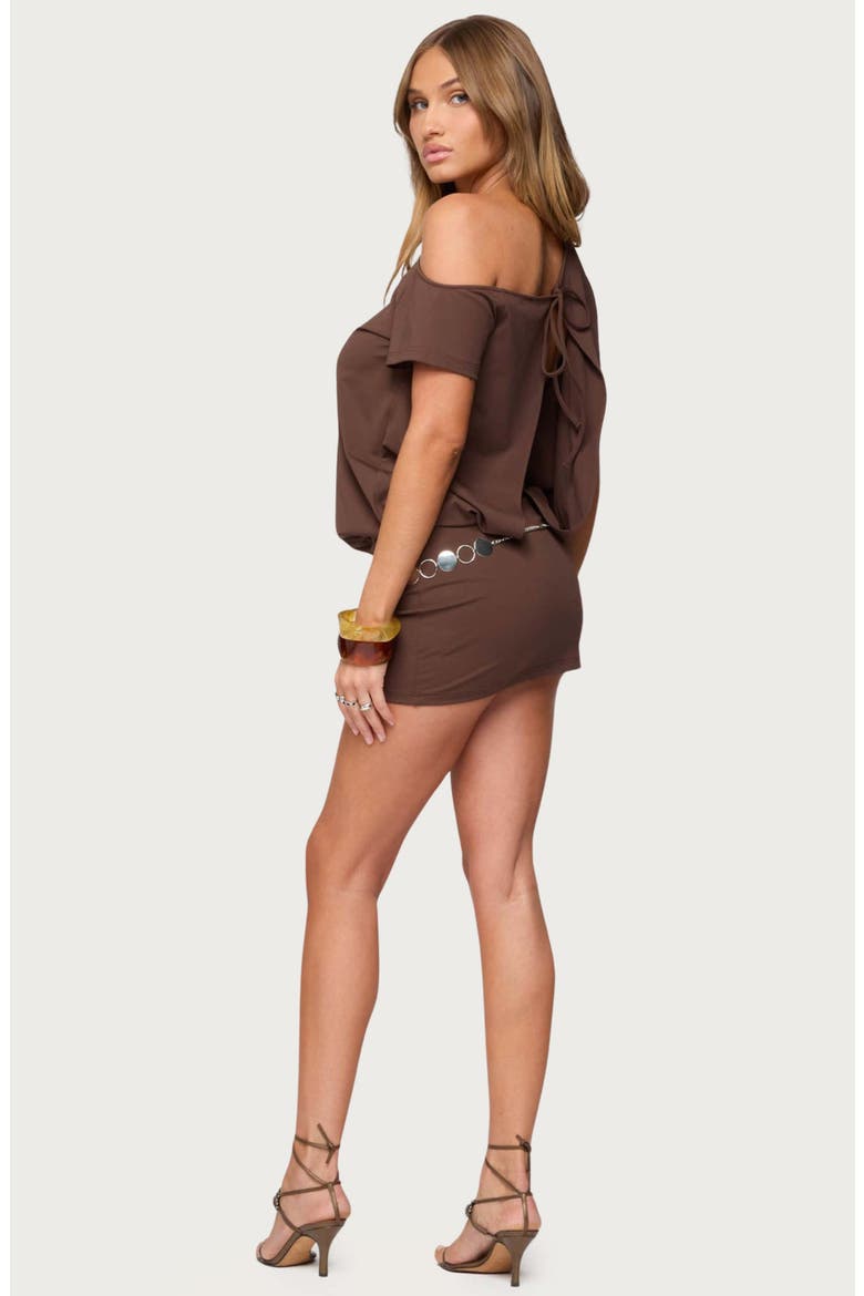 Dorie Cutout One-Shoulder Minidress, Alternate, color, BROWN