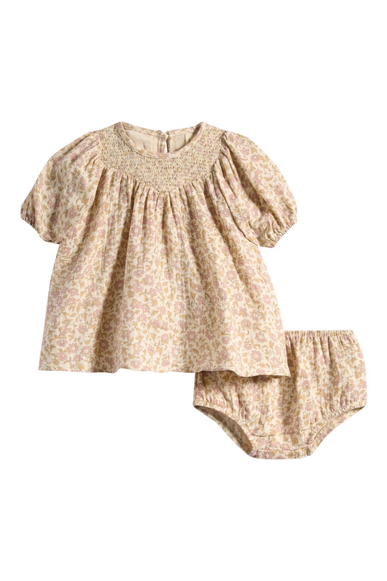 Carina Smocked Dress & Bloomers Set, Main, color, NATURAL