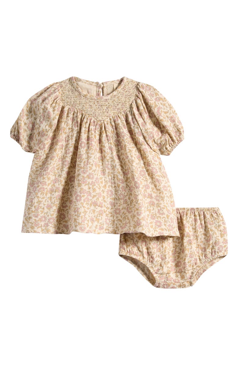 QUINCY MAE Carina Smocked Dress & Bloomers Set, Main, color, Natural