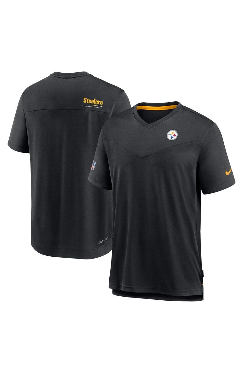 Nike Men's Nike Black Pittsburgh Steelers Sideline Coach Chevron Lock Up Logo V-Neck Performance T-Shirt, Main, color, Black